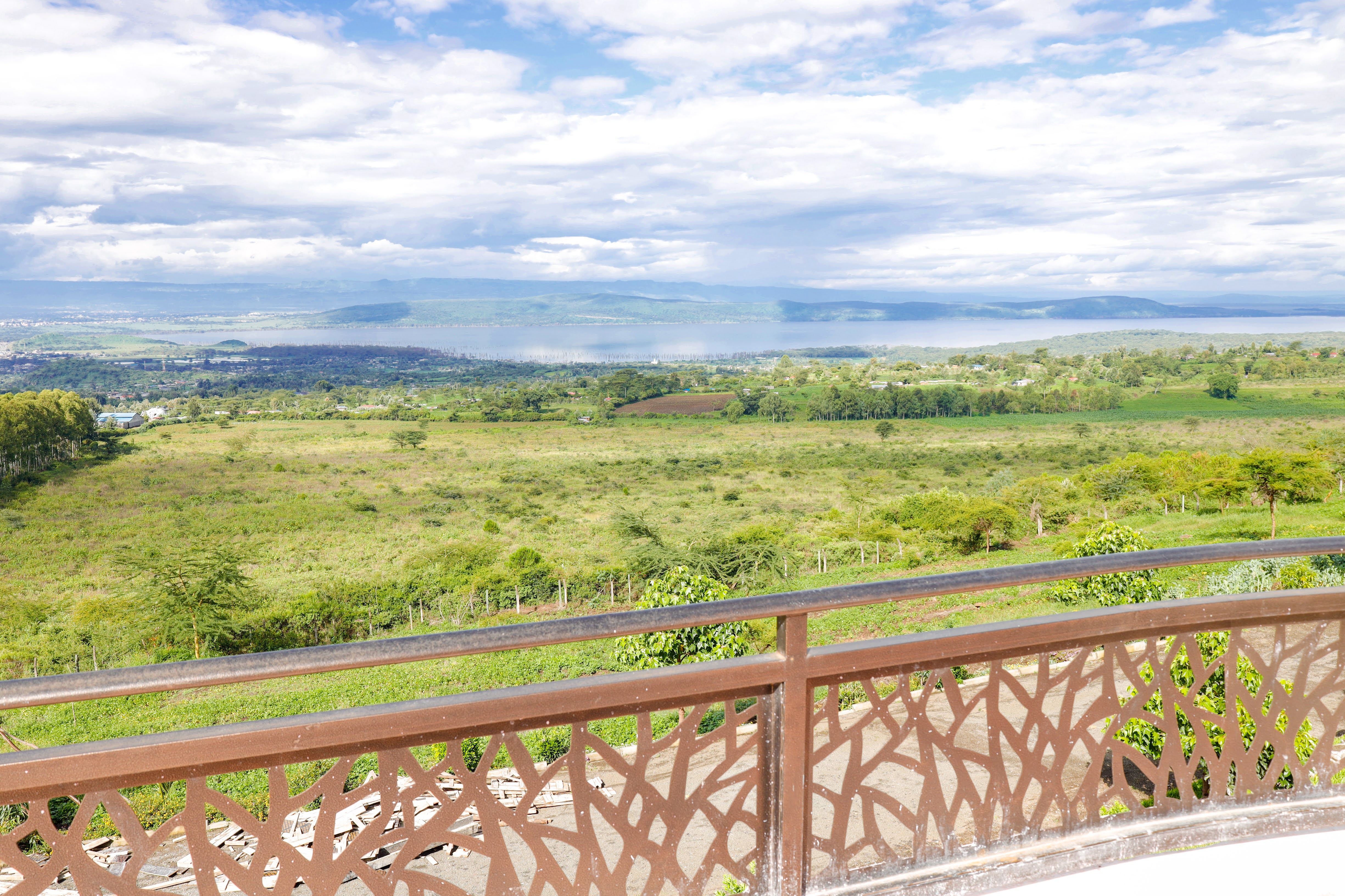Balcony view across Lake Nakuru and the surrounding hills